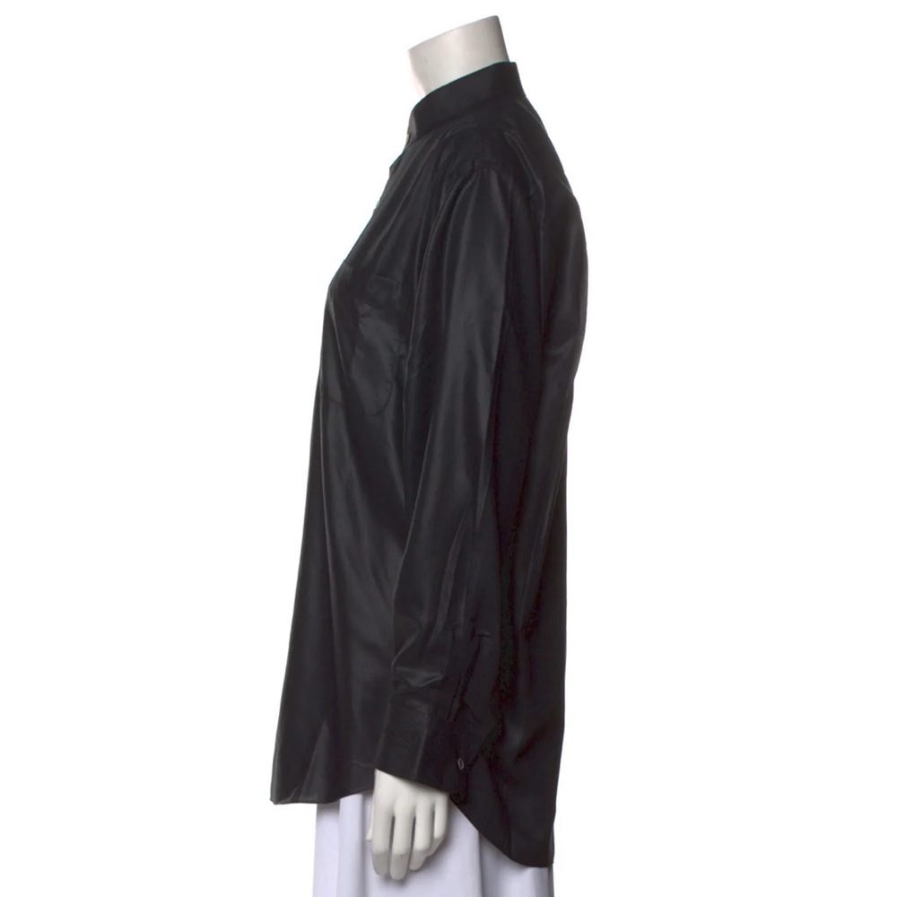 Pierre Balmain Black Sateen Button up shirt shiny blouse - Picture 2 of 6